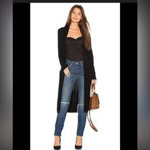 Brown Allan 1883 Black Merino Wool Cashmere Long Duster Cardigan Sz M